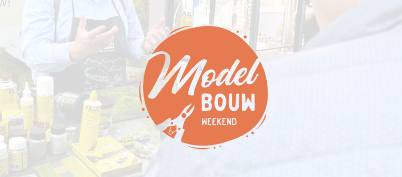 Logo van Modelbouw Weekend op beursachtergrond