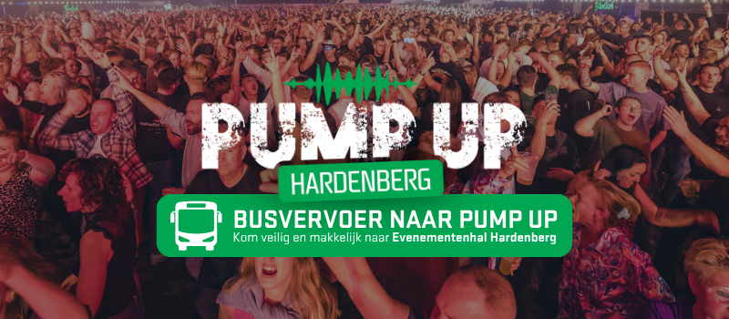 Jubelend publiek bij Pump Up Hardenberg met busvervoerbanner