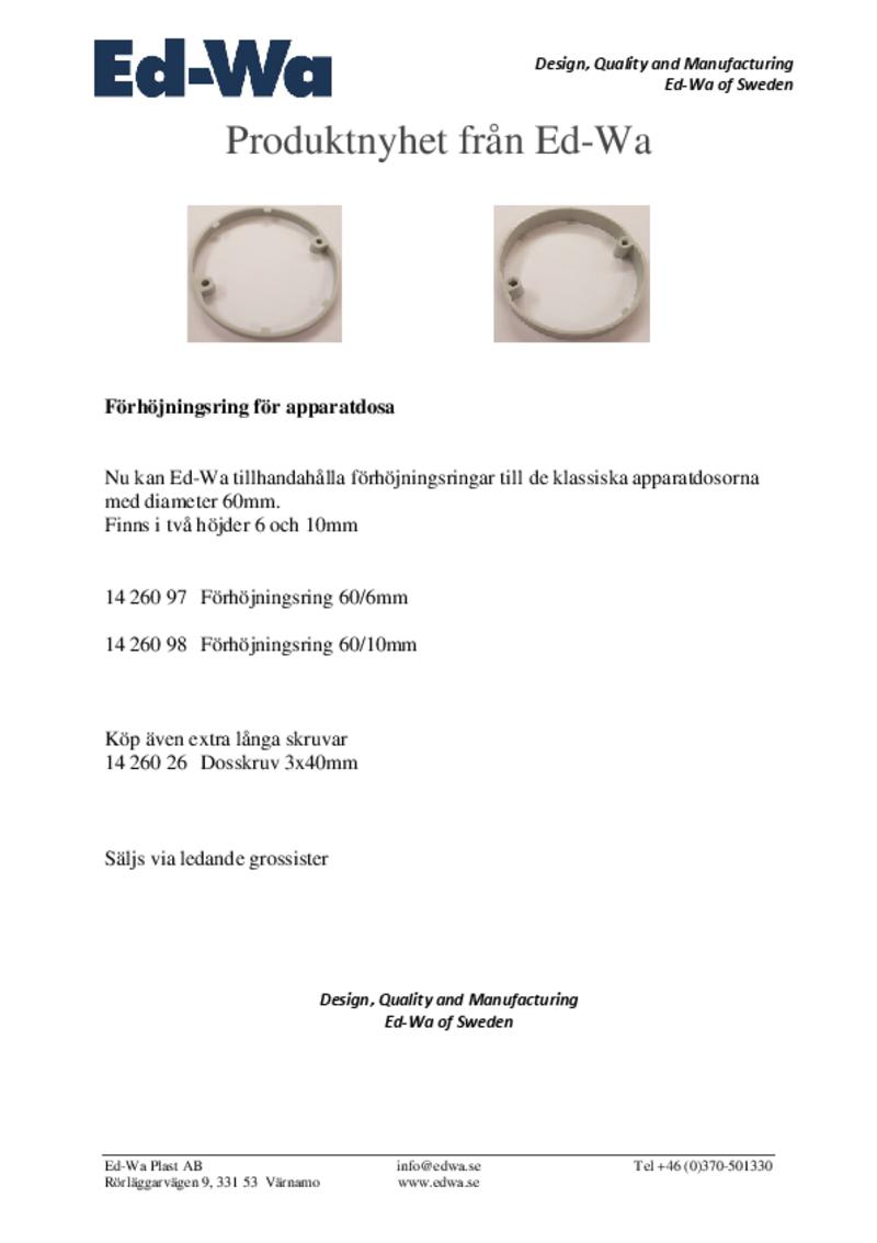 Förhöjningsring för apparatdosa