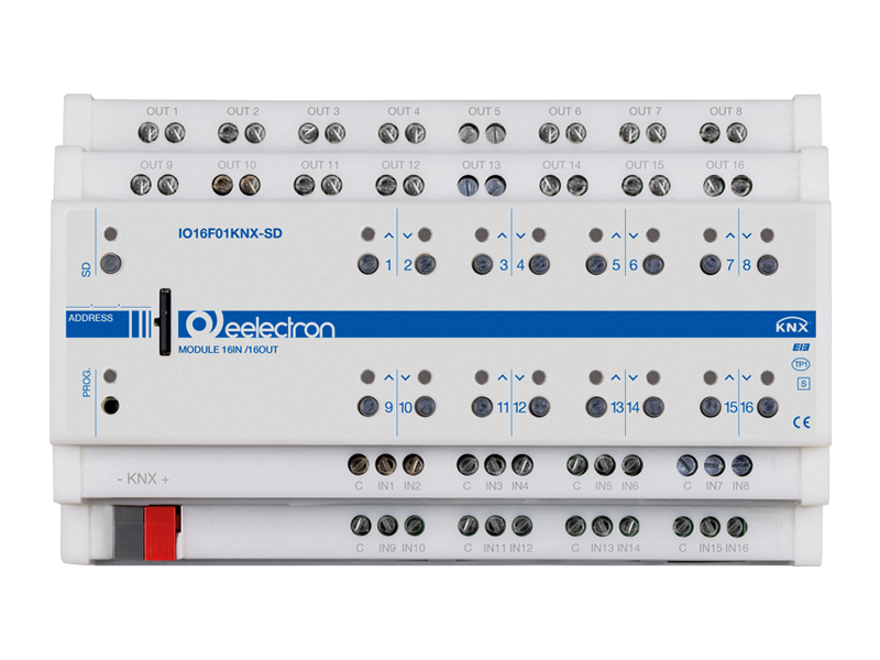 eelectron KNX – Switching Actuator / Binary Input module with 16 out / 16 inputs and backup by SD-card
