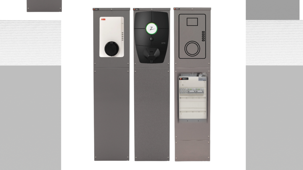 Charging station prepared for AC charging boxes up to 22kW Triarca’s universal charging station including basic electrical components. Prepared for the most popular AC chargers on the market