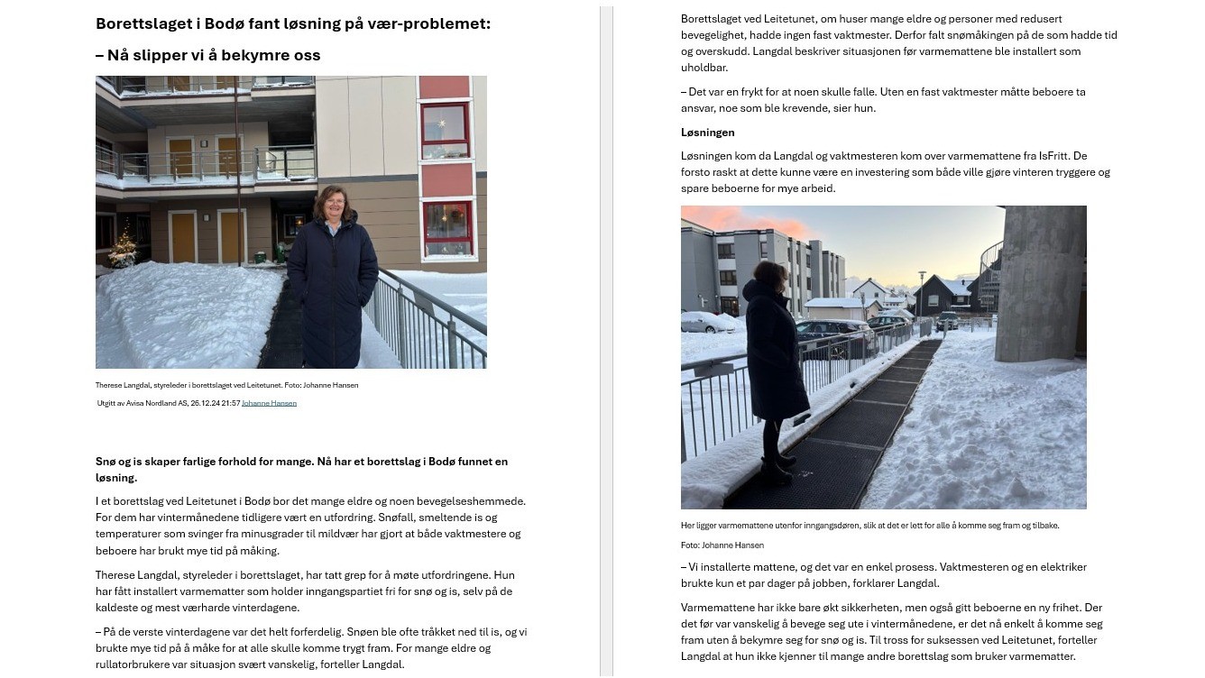 Newspaper article from a housing association in Bodø, Norway