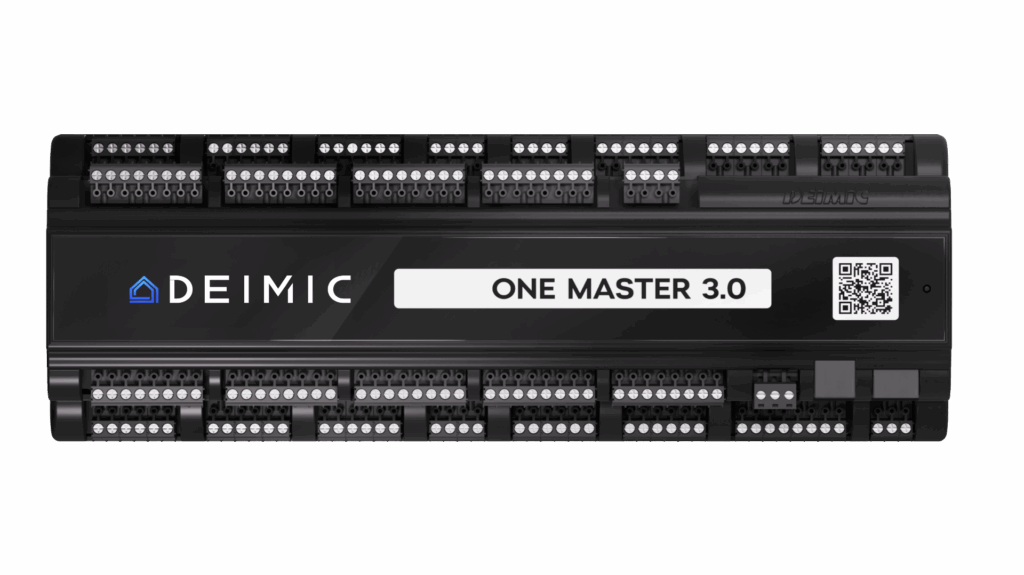 Deimic One Master – centralen som gör ditt hem smart. Styr ljus, värme och persienner via app, knappar eller scenarier. Kabelbundet och pålitligt för vardagens alla behov.