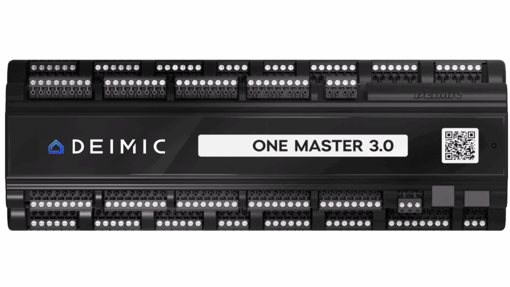 Deimic One Master – the central unit that makes your home smart. Control lights, heating and blinds via app, buttons or scenarios. Wired and reliable for all your everyday needs.