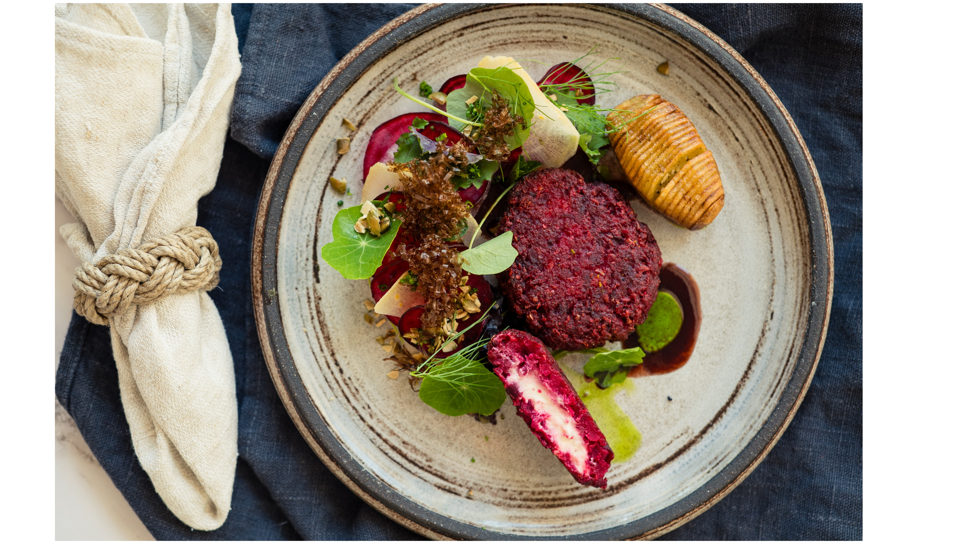 Beetroot steak stuffed with goat cheese