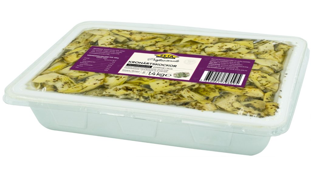 Artichokes marinated in a trough
