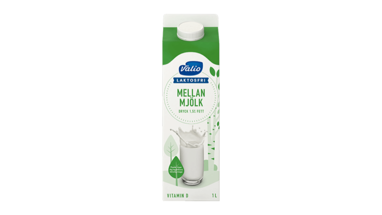 Valio laktosfri Mellanmjölkdryck 1,5%, extra D-vitamin, 1L
