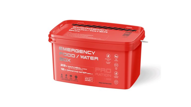 The Pro Ration Emergency Food/Water Box. Soft preserves (MRE) with 15-year shelf life
