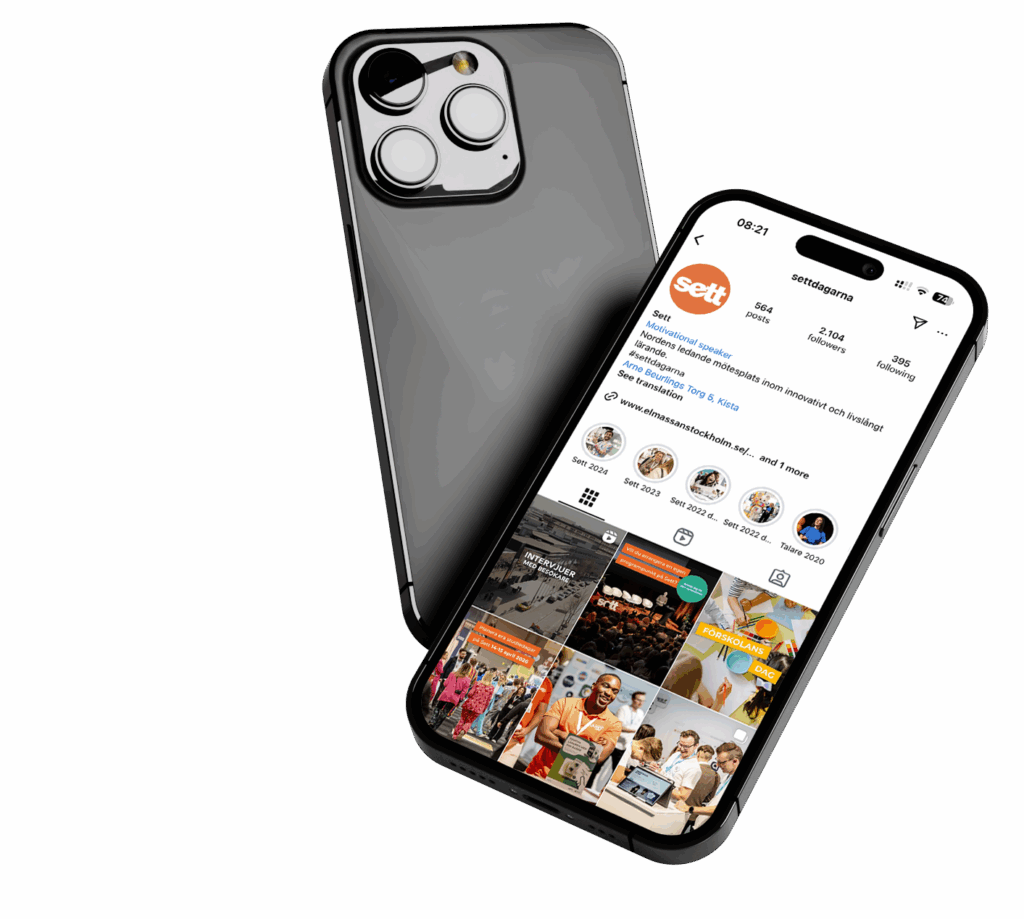Mobil som visar upp Setts instagramkonto