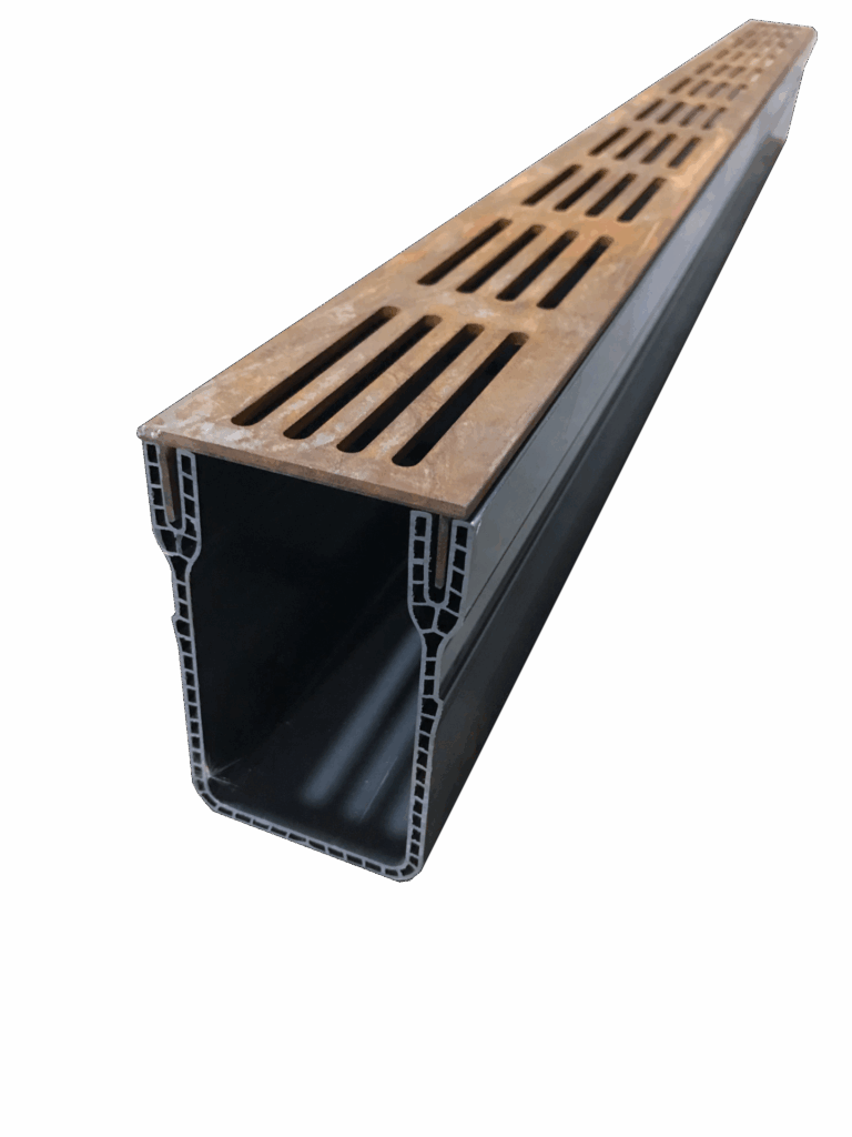 Star Drain pvc lijngoot met Corten staal rooster (lijnafwatering)