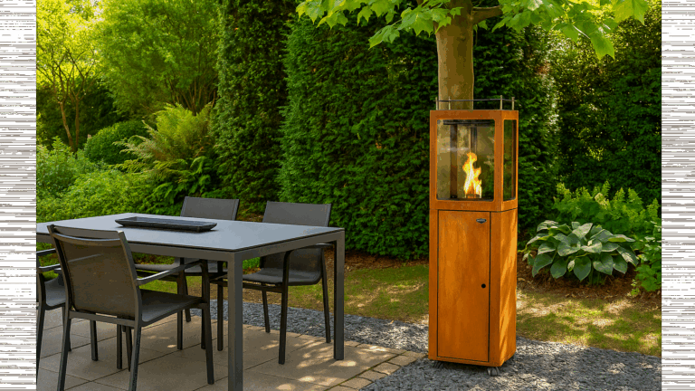 Pellet-Terrassenheizer aus Stahl