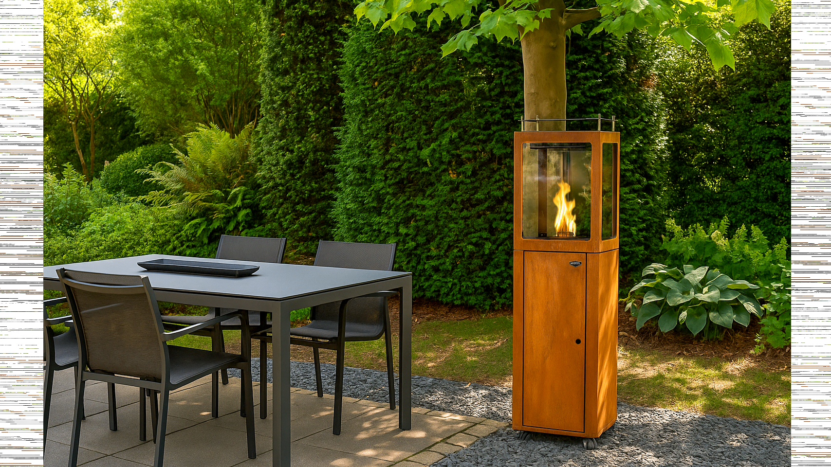 Pellet-Terrassenheizer aus Stahl