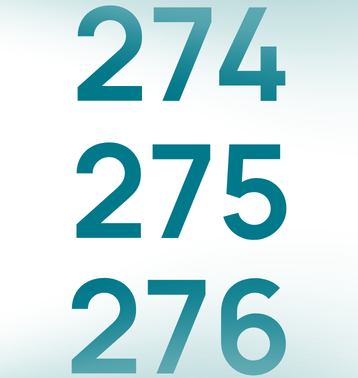 Getallen 274, 275 en 276 in blauwgroen