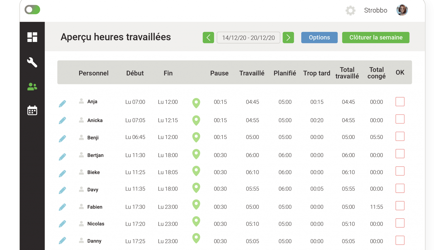 Enregistrement des temps