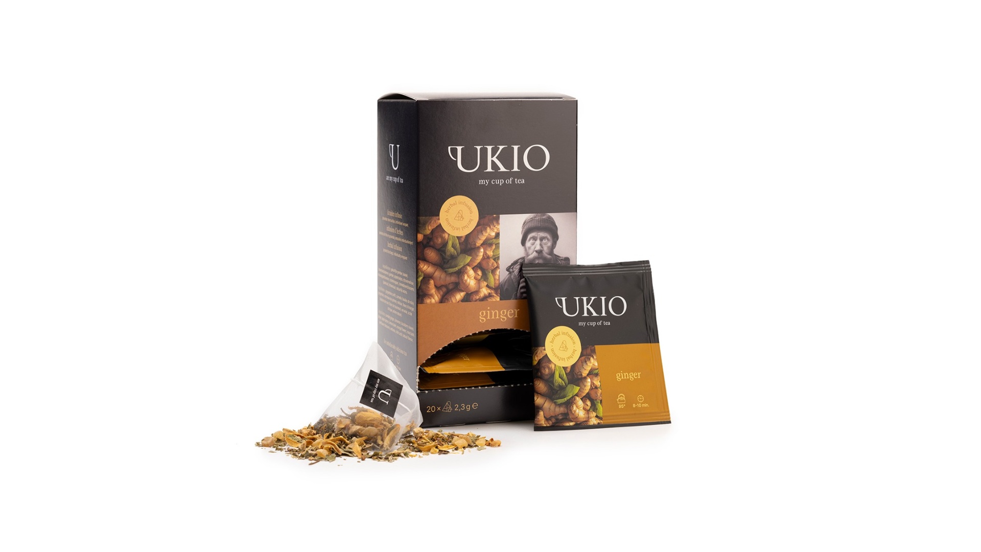 Ukio Ginger Losse gemberthee in een handig zakje – 20 piramide builtjes, individueel verpakt