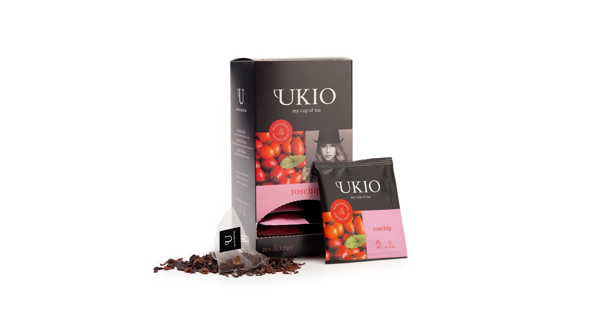 Ukio Rosehip Losse rozenbottelthee in een handig zakje – 20 piramide builtjes, individueel verpakt
