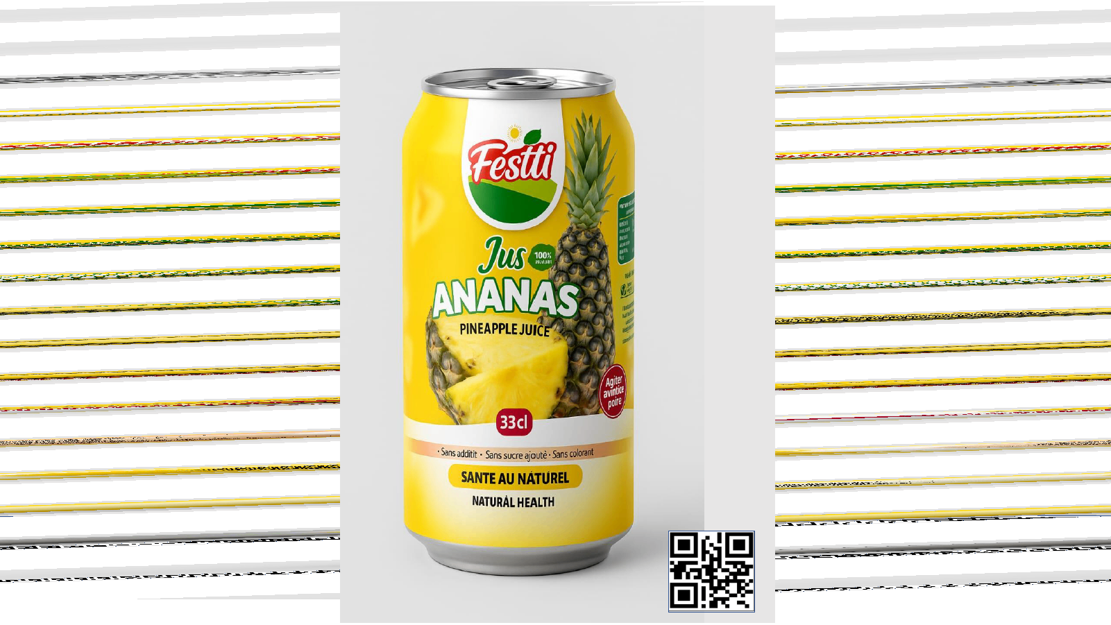 FESTTI JUS by AS GREEN révèle la fraîcheur du jus naturel de l’Ananas Pain de Sucre du Bénin. L’entreprise collabore avec plus de 250 producteurs certifiés GLOBAL GAP. Disponible en canettes de 33 cl, poches aseptiques de 33 cl et contenants de 5 litres.