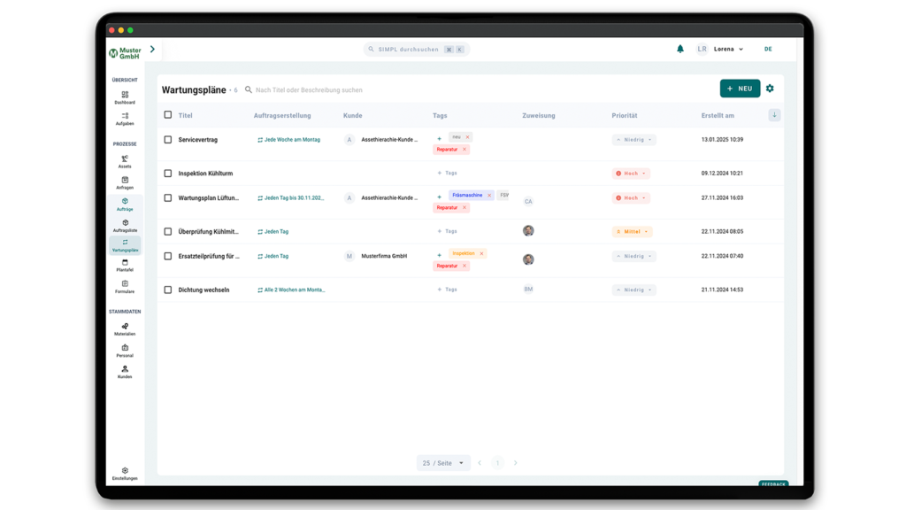 Maintenance & Servicing (CMMS)