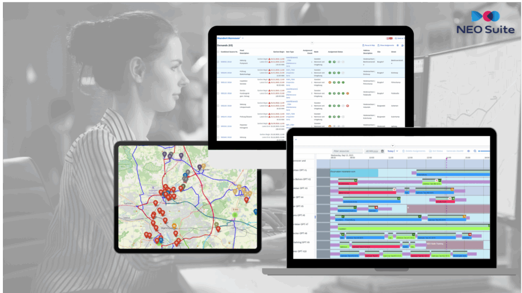 NEO Schedule – die einfache, SAP-integrierte Einsatzplanung: Drag & Drop, automatische Vorschläge, Echtzeit-Transparenz. Optimiert Ressourcen, senkt Kosten, steigert Produktivität und erhöht die First-Time-Fix-Rate um bis zu 50 %. Einfach. Besser. Planen.