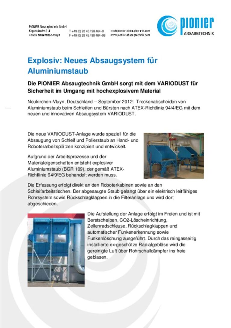 VARIODUST für Sicherheit im Umgang mit hochexplosivem Material