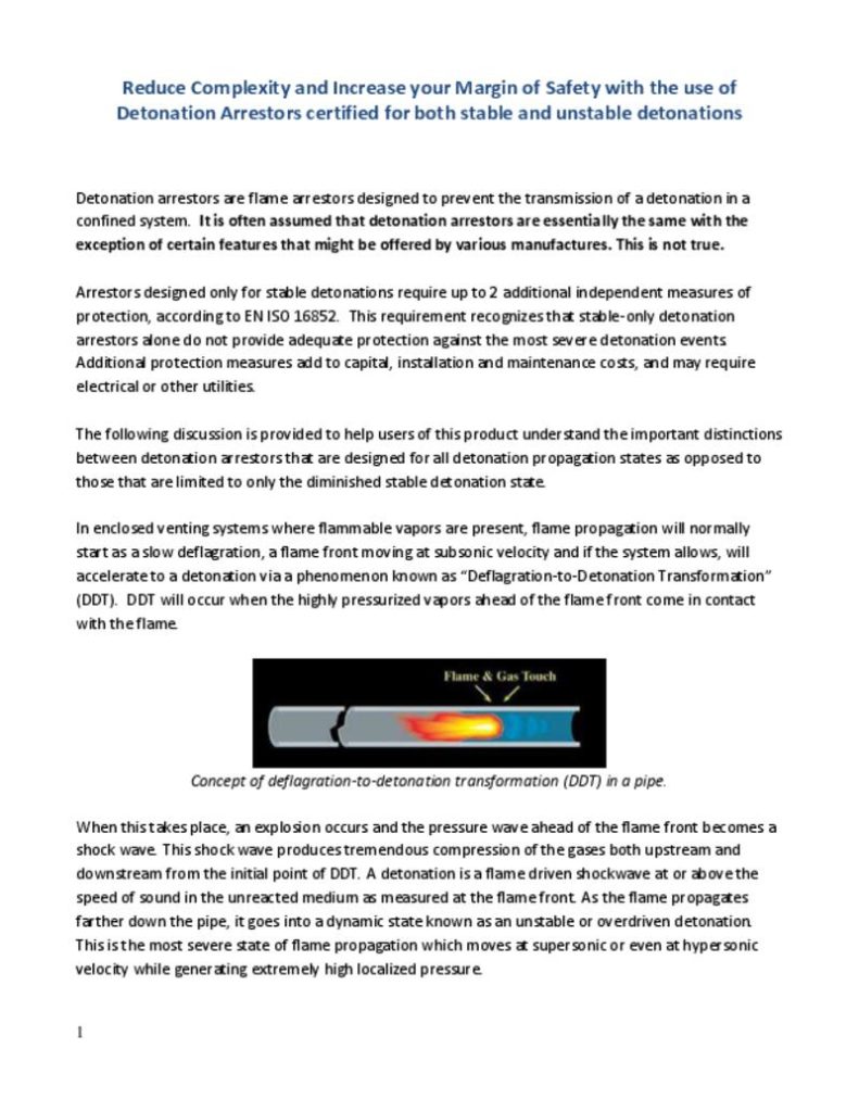 Article “Reduce Complexity and Increase your Margin of Safety with the use of Detonation Arrestors certified for both stable and unstable detonations.”