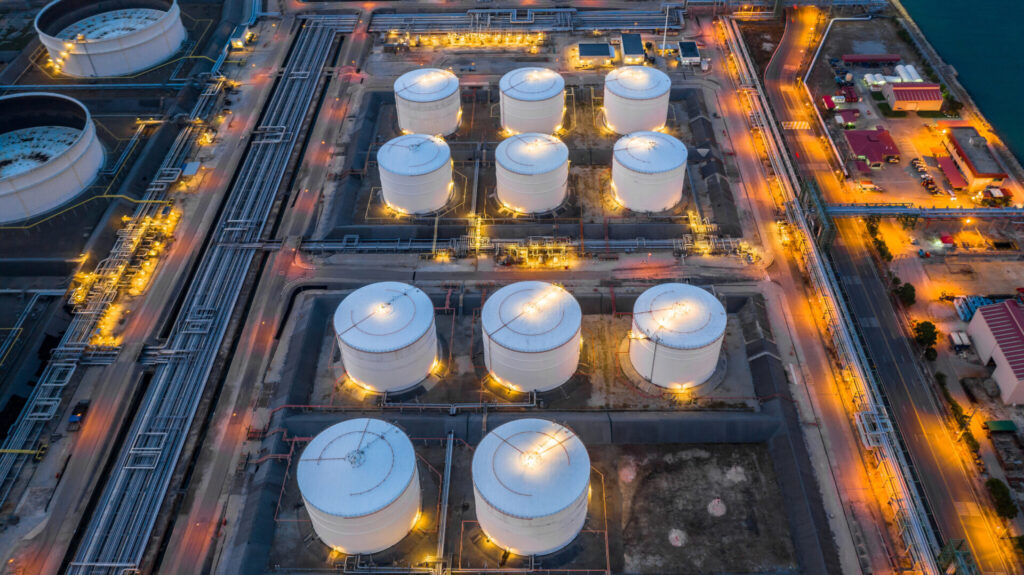 oil storage tank, gas storage tank at night, petrochemical indus