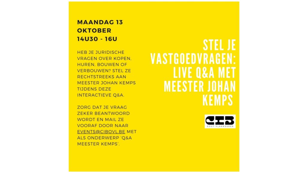 GRATIS LEZING – MAANDAG 13/10 – 14u30 tot 16u – Stel je vastgoedvragen aan meester Kemps