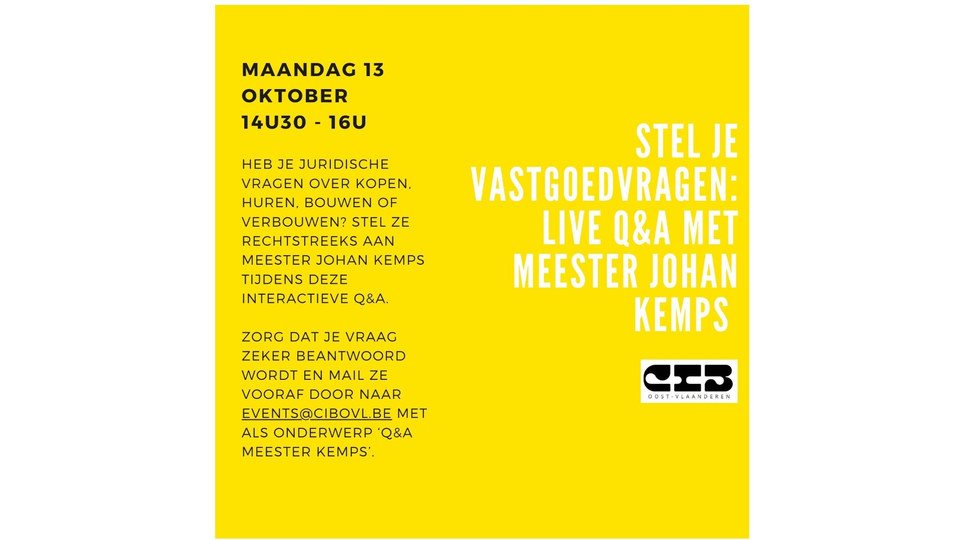 GRATIS LEZING – MAANDAG 13/10 – 14u30 tot 16u – Stel je vastgoedvragen aan meester Kemps