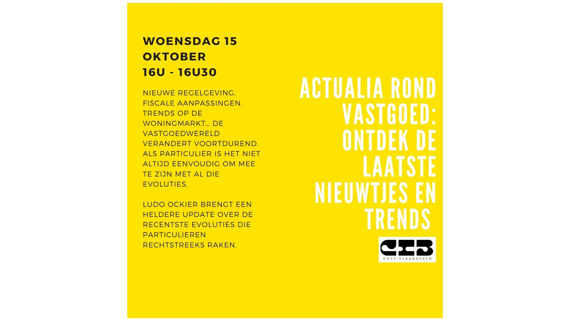 GRATIS LEZING – WOENSDAG 15/10 – 16u tot 16u30 – Actualia rond vastgoed: ontdek de laatste nieuwtjes en trends