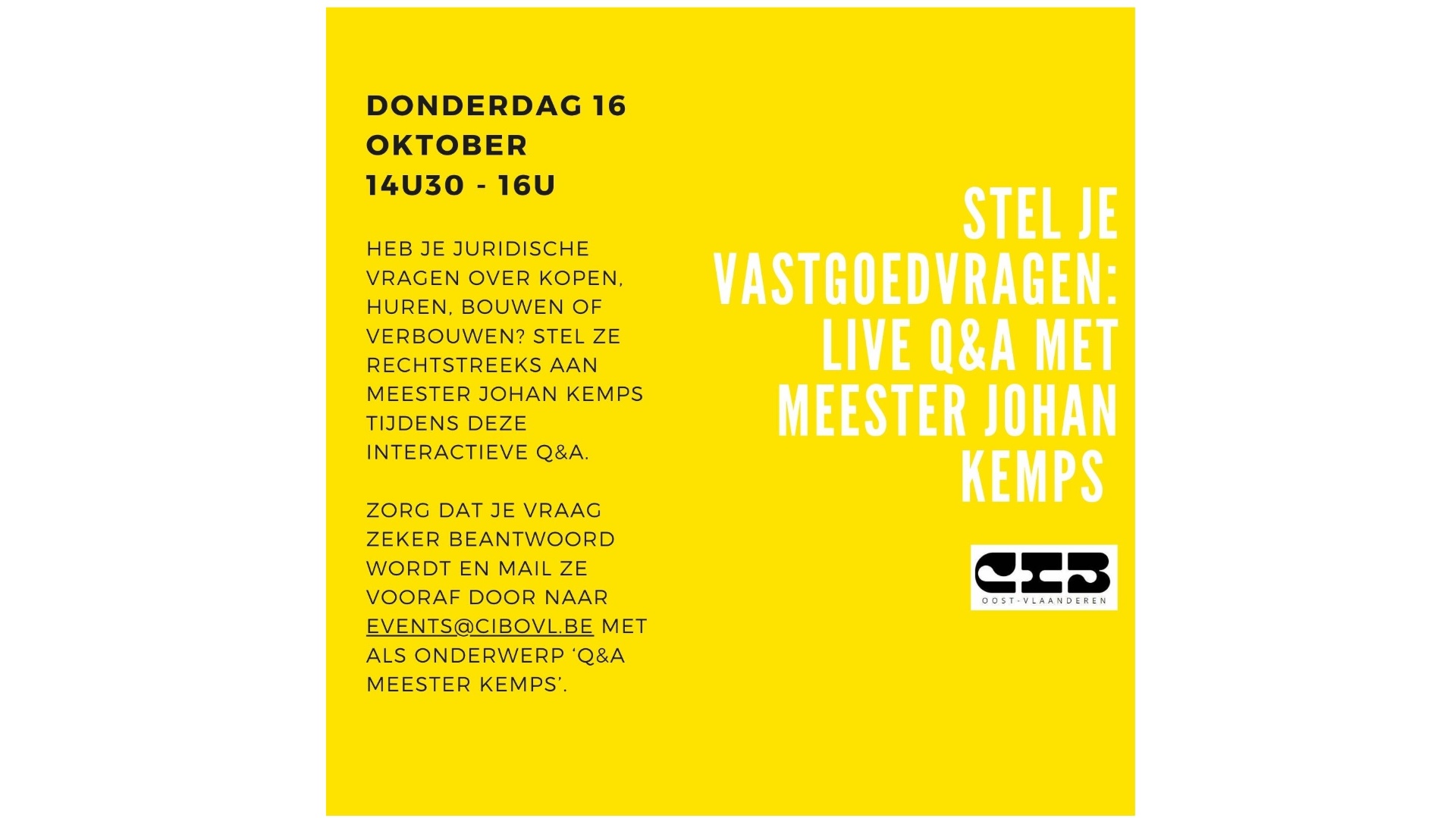 GRATIS LEZING – DONDERDAG 16/10 – 14u30 tot 16u – Stel je vastgoedvragen aan meester Kemps
