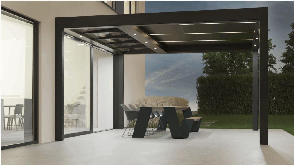 BRUSTOR B720 Terrasoverkapping met glas- en lamellendak