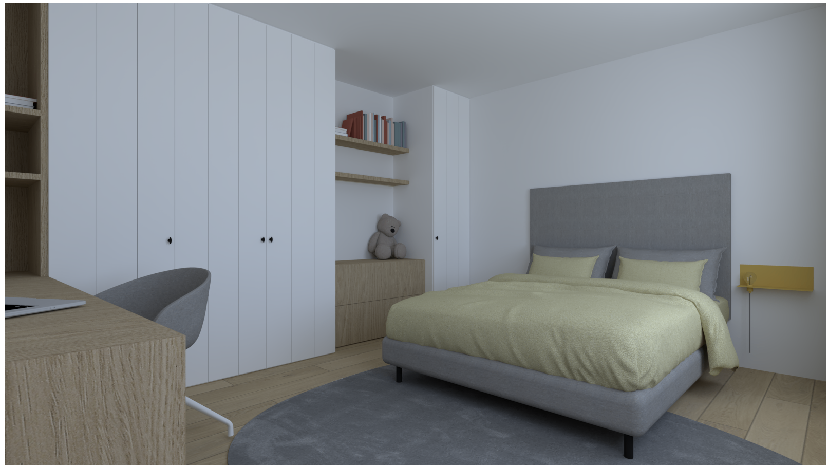 Rustgevende ouderslaapkamer met maatwerk en geïntegreerd bureau