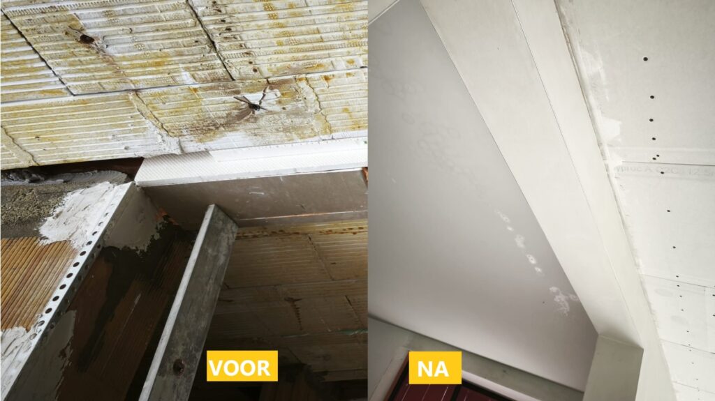 Renovatie met gyproc / pleisterwerken / uitwerken stalen liggers
