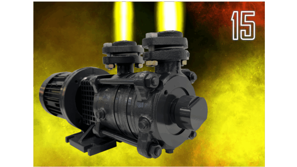 Product description 15: Horizontal, self-priming, gas-carrying side channel pumps in sectional casing design in close-coupled construction with open impellers. The programme includes the 1500 to 1530 series.