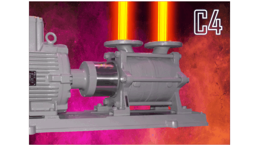 Product description C4: Horizontal, self-priming, gas-carrying side channel pumps in sectional casing design with open impellers made of stainless steel. The C4 programme comprises the C410 to C460 series.