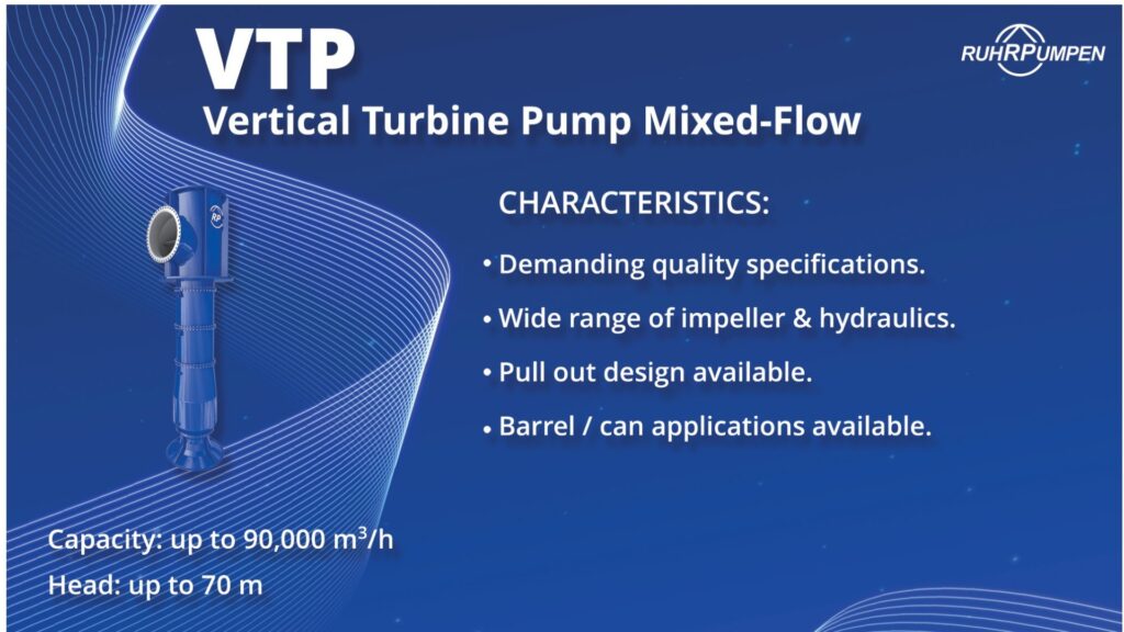 HI design and API 610 vertical VS1 Pump, Single- or Multistage for mixed and radial flows