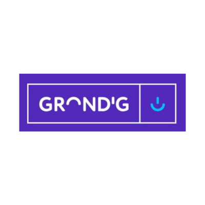 Paars GROND'G-logo met blauw smiley-icoon