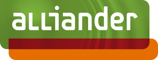 Alliander-logo op groen en oranje vlak
