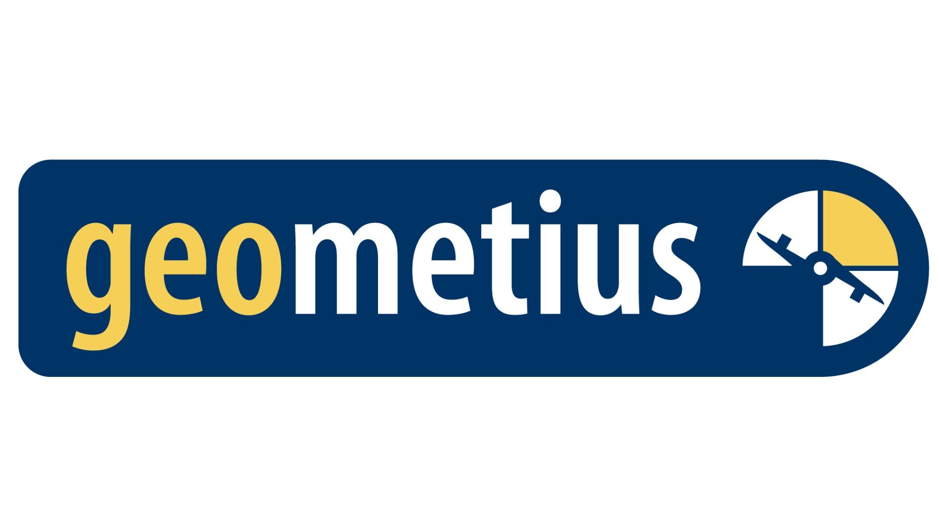 Geometius-logo met kompasroos in blauw, wit en geel