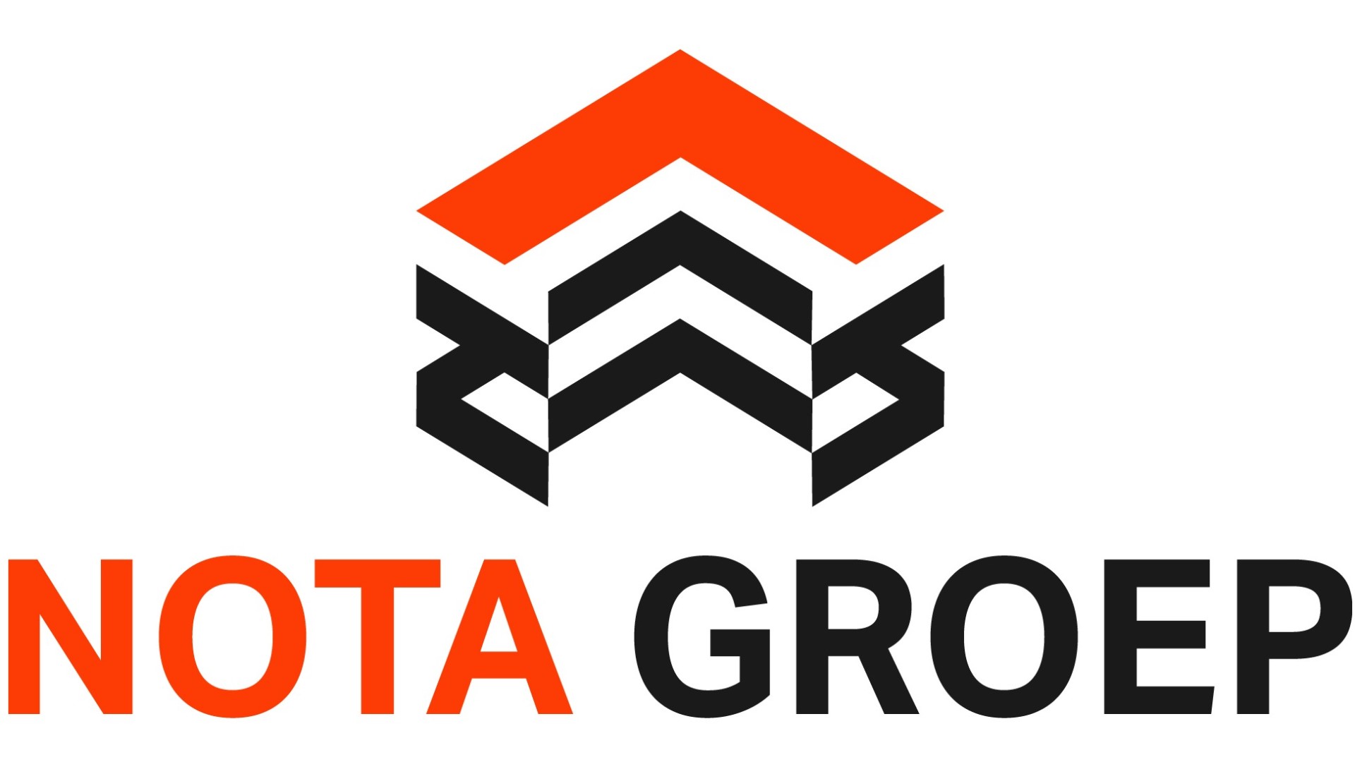 Logo van Nota Groep met oranje en zwart symbool