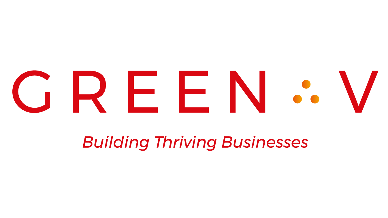 Rood GREEN::V-logo met slogan op zwarte achtergrond