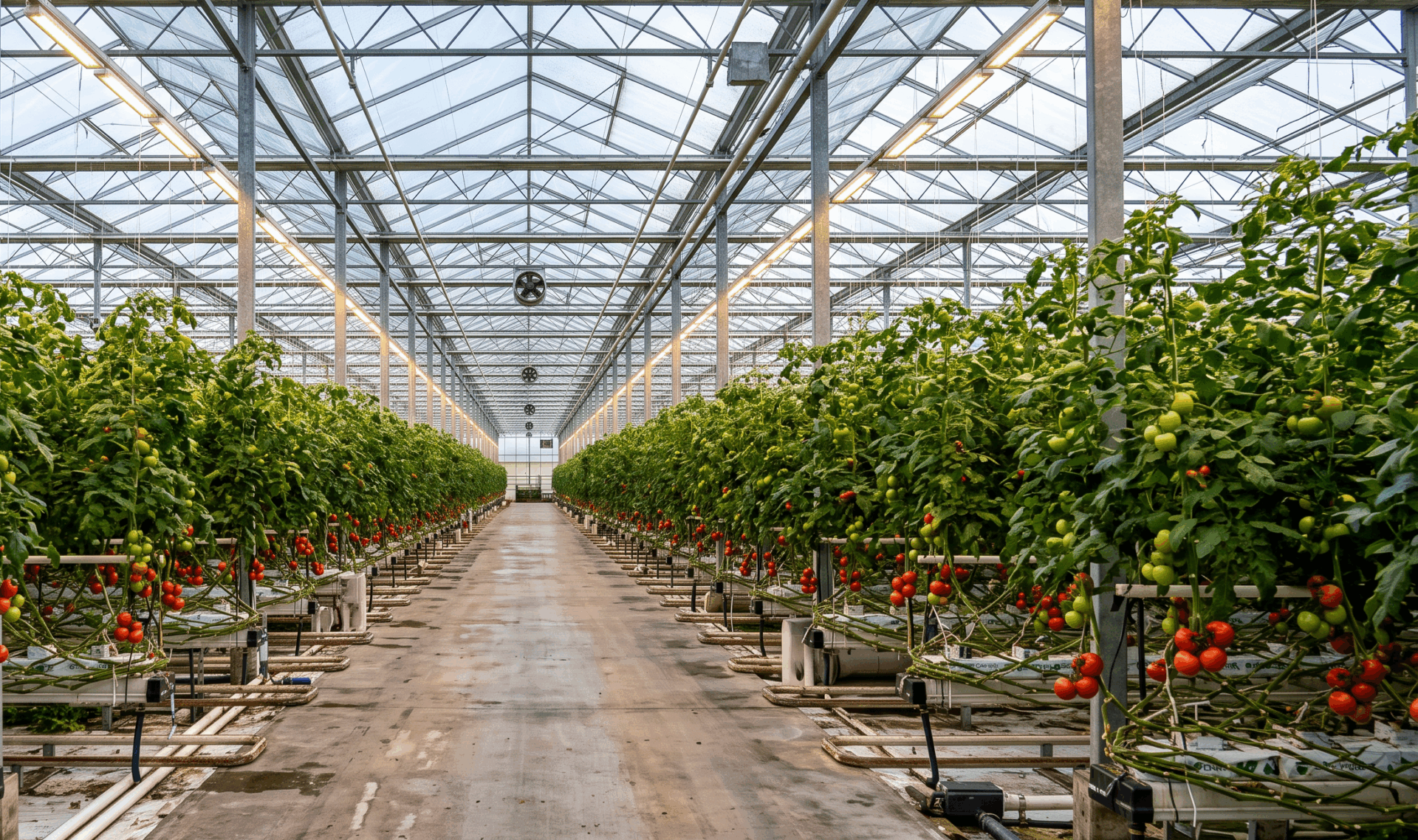 Tomatenplanten in een moderne kas