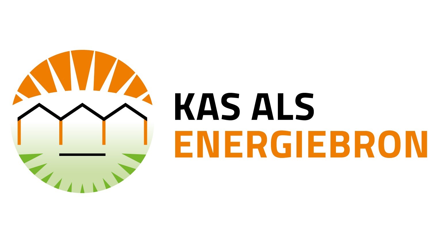 Logo Kas als Energiebron met kas, zon en landschap