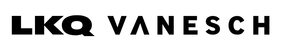Zwart LKQ Vanesch-logo op witte achtergrond
