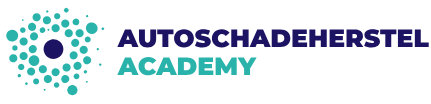 Logo van Autoschadeherstel Academy met turquoise stippen