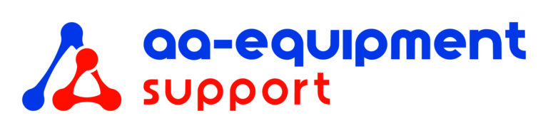 Logo van aa-equipment support in blauw en rood