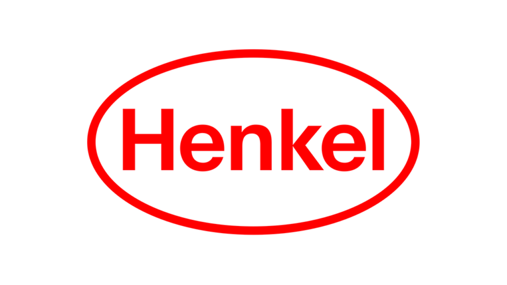Rood Henkel-logo in ovale omlijning op witte achtergrond
