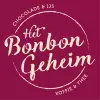 Logo van Het Bonbon Geheim op bordeauxrode achtergrond