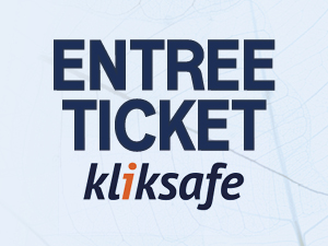Entree ticket Kliksafe-logo op lichtblauwe achtergrond