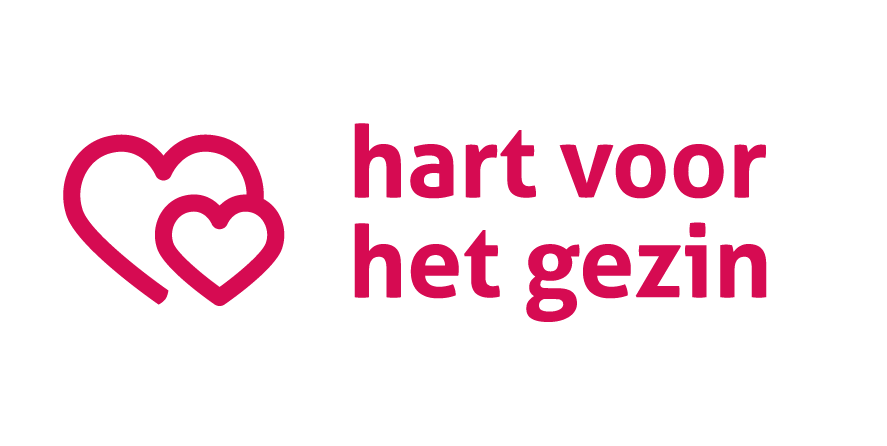 Roze hartlogo met tekst hart voor het gezin